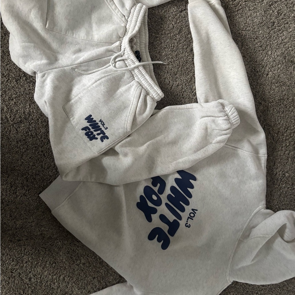 White Fox Gray Hoodie and Sweatpants Set